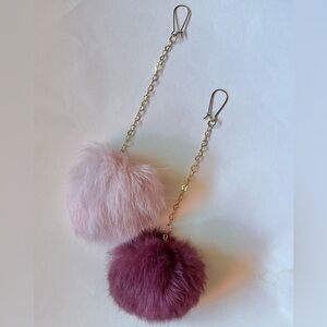 Rabbit Fur Pom Pink Burgundy Earrings